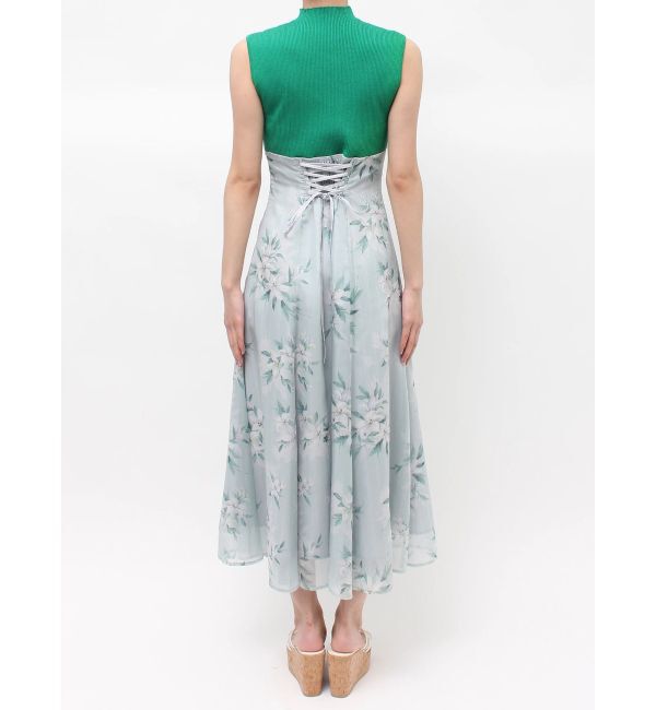 MERCURYDUO「花柄ドッキングバックレースアップワンピース」|ワンピース|