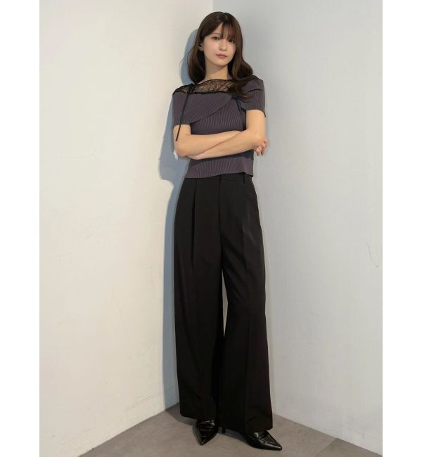 MERCURYDUO「レース切替オフショルハーフスリーブニットトップス」|ニット・セーター|
