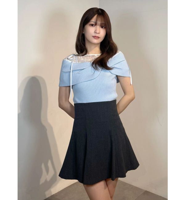 MERCURYDUO「レース切替オフショルハーフスリーブニットトップス」|ニット・セーター|