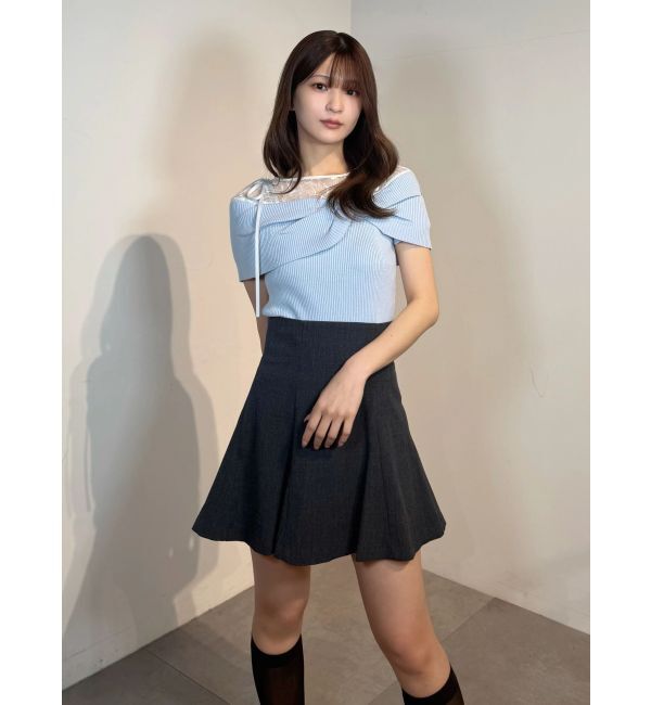 MERCURYDUO「レース切替オフショルハーフスリーブニットトップス」|ニット・セーター|