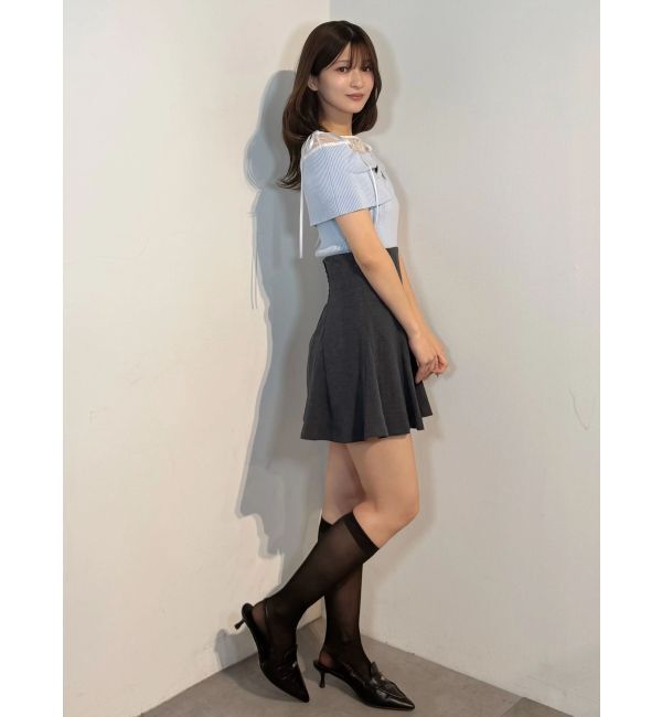 MERCURYDUO「レース切替オフショルハーフスリーブニットトップス」|ニット・セーター|