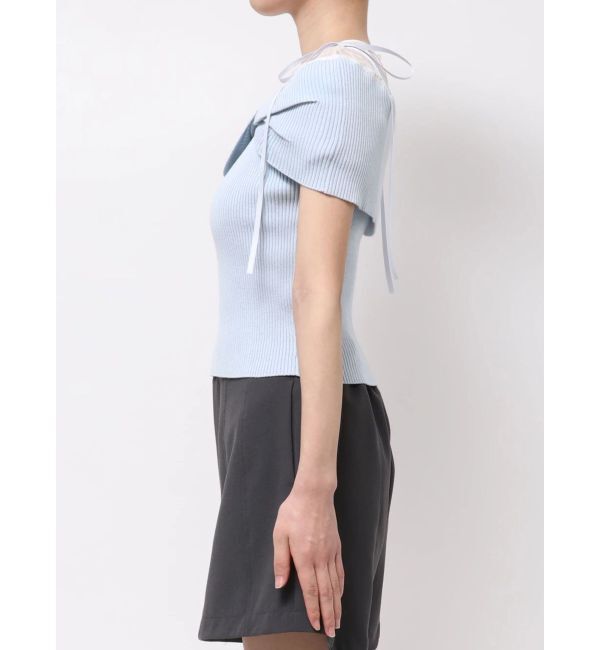 MERCURYDUO「レース切替オフショルハーフスリーブニットトップス」|ニット・セーター|