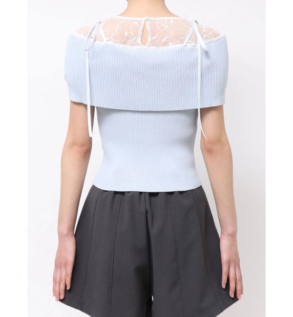 MERCURYDUO「レース切替オフショルハーフスリーブニットトップス」|ニット・セーター|