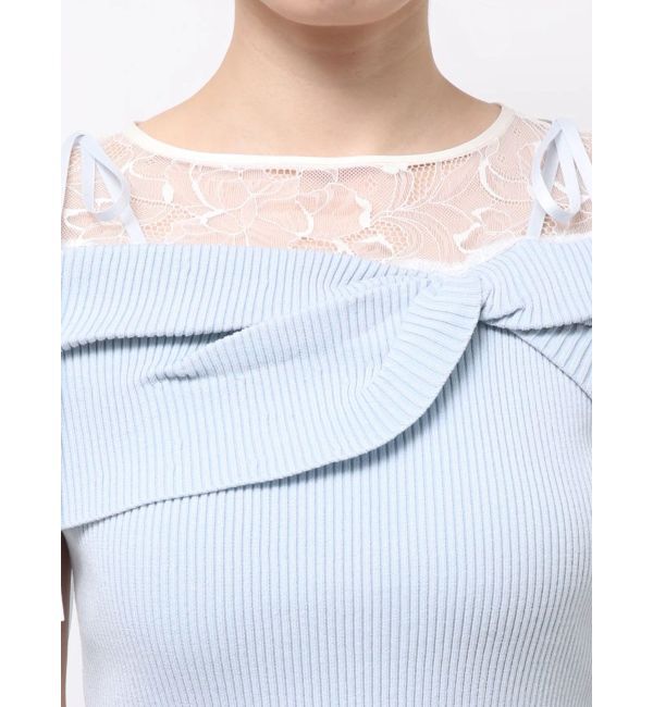 MERCURYDUO「レース切替オフショルハーフスリーブニットトップス」|ニット・セーター|