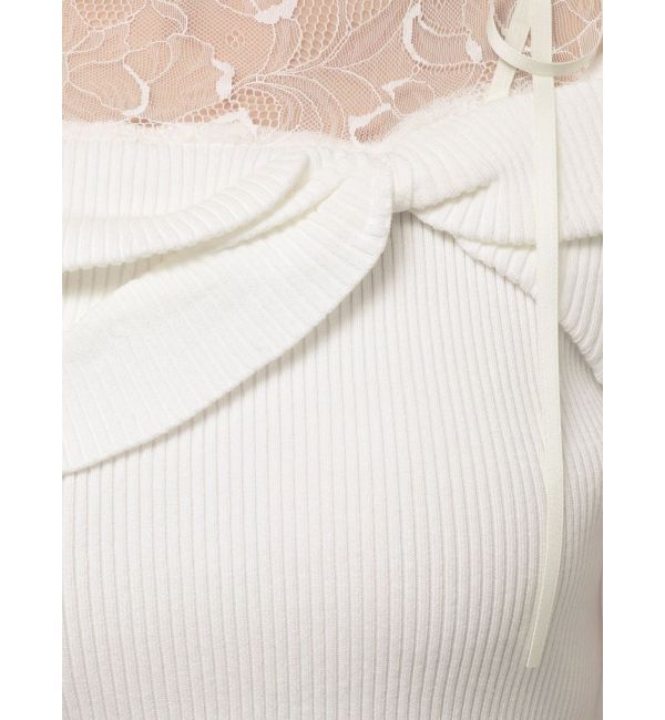 MERCURYDUO「レース切替オフショルハーフスリーブニットトップス」|ニット・セーター|