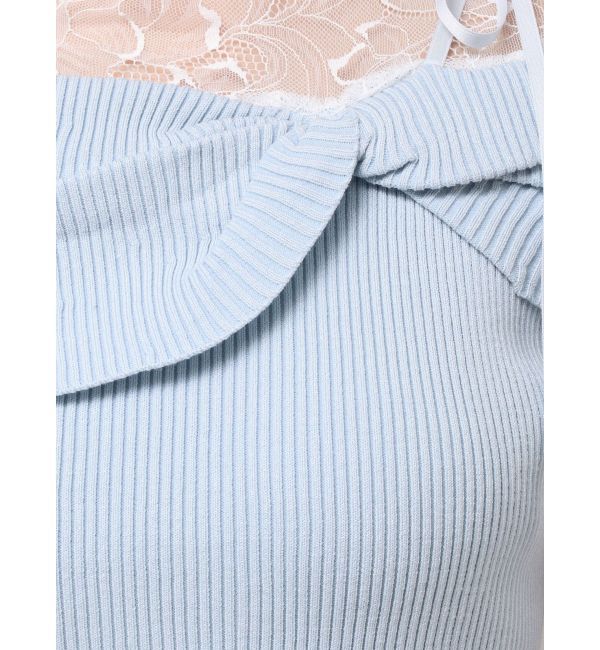 MERCURYDUO「レース切替オフショルハーフスリーブニットトップス」|ニット・セーター|