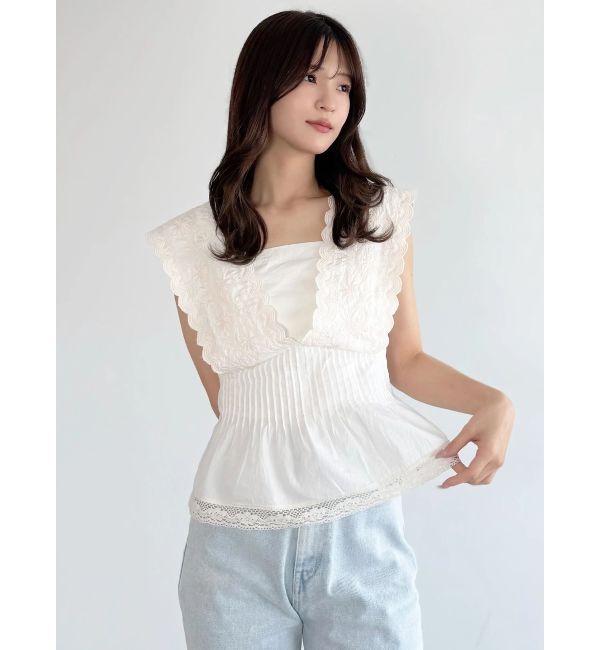 MERCURYDUO「コットンカットワーク刺繍ペプラムブラウス」|シャツ・ブラウス|