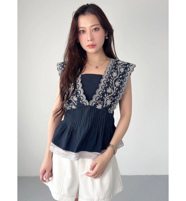 MERCURYDUO「コットンカットワーク刺繍ペプラムブラウス」|シャツ・ブラウス|