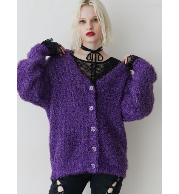 jouetie「ラメシャギーVネックカーデ」|カーディガン|