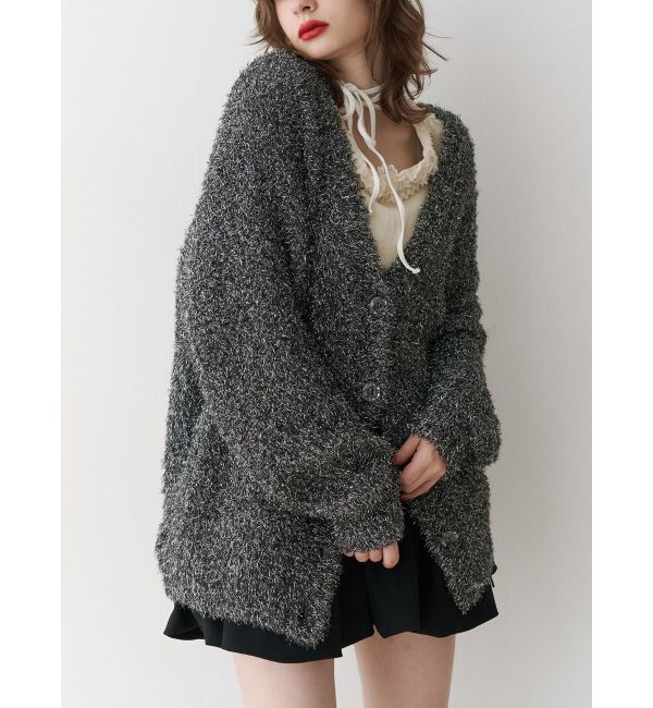 jouetie「ラメシャギーVネックカーデ」|カーディガン|ブラック