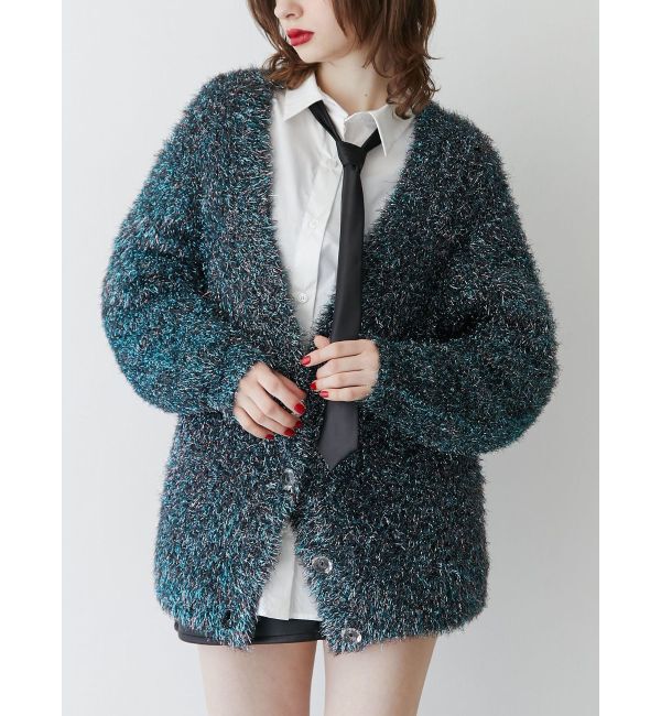 jouetie「ラメシャギーVネックカーデ」|カーディガン|