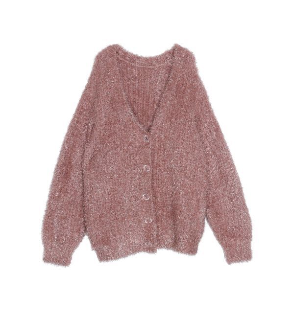 jouetie「ラメシャギーVネックカーデ」|カーディガン|ピンク