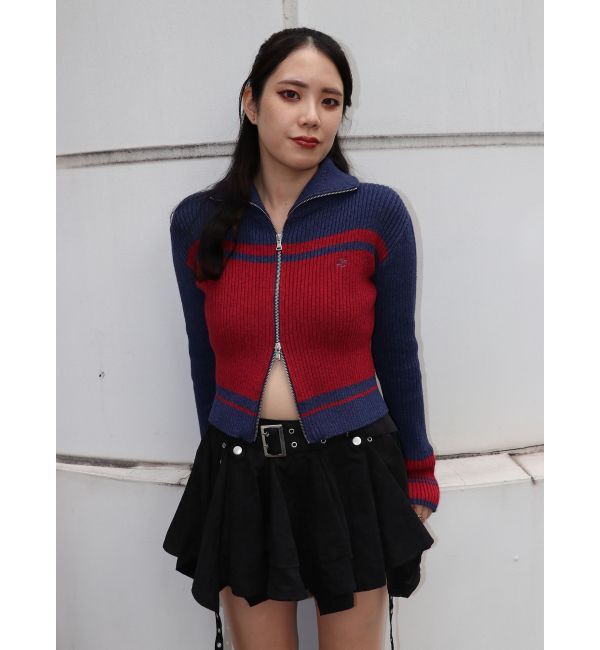 jouetie「ラインハイネックジップカーデ」|カーディガン|ネイビー