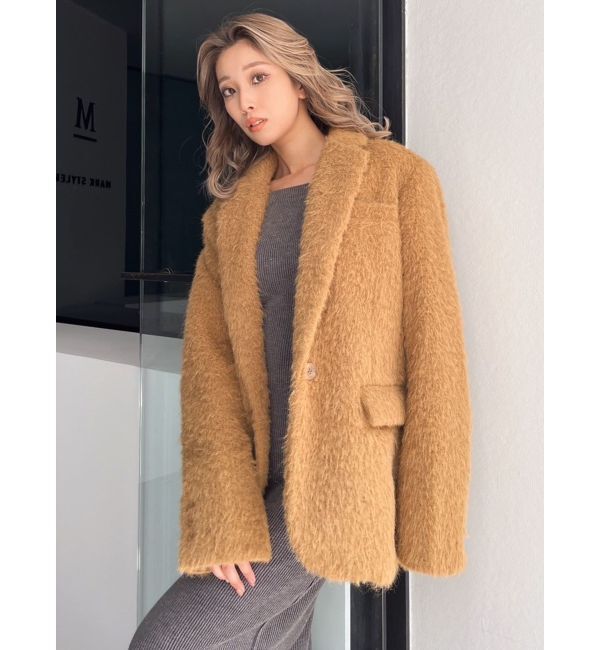 GYDA「シャギーシンプルジャケット」|テーラードジャケット|キャメル