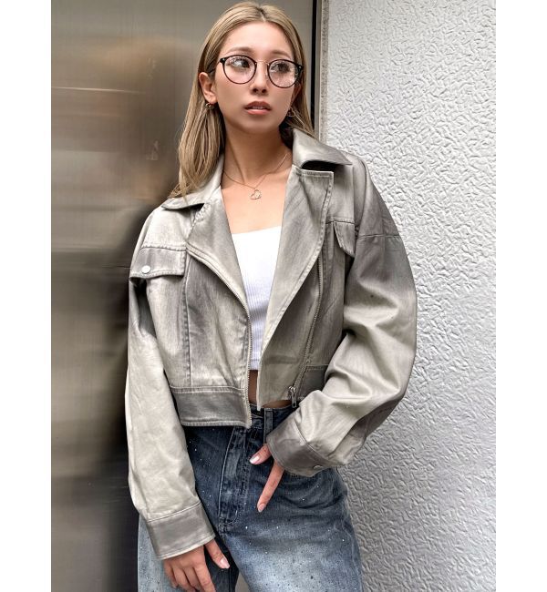 GYDA「Paintショートライダースジャケット」|その他|グレー