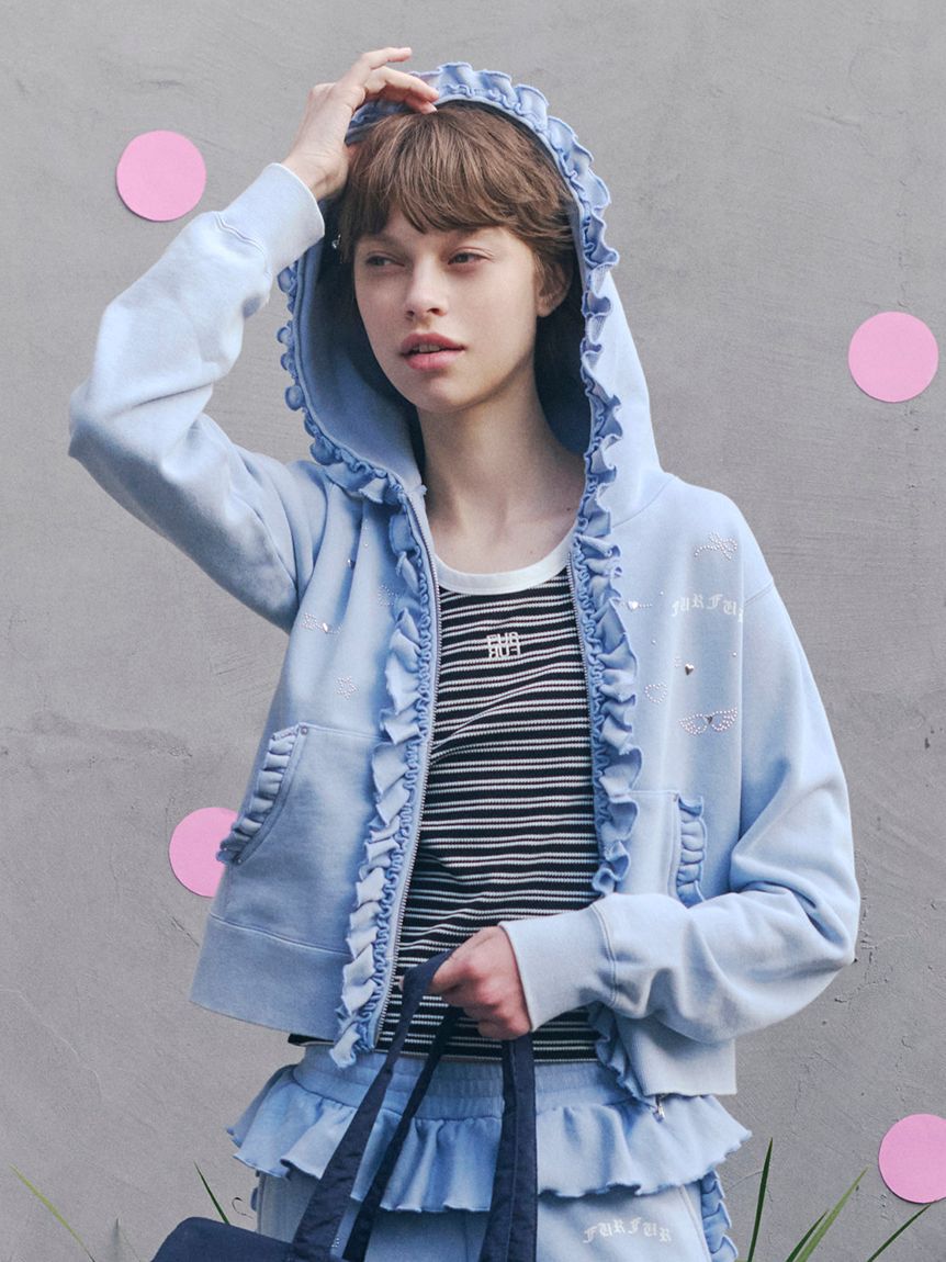 FURFUR「ハートモチーフフリルパーカー」|パーカー|BLU