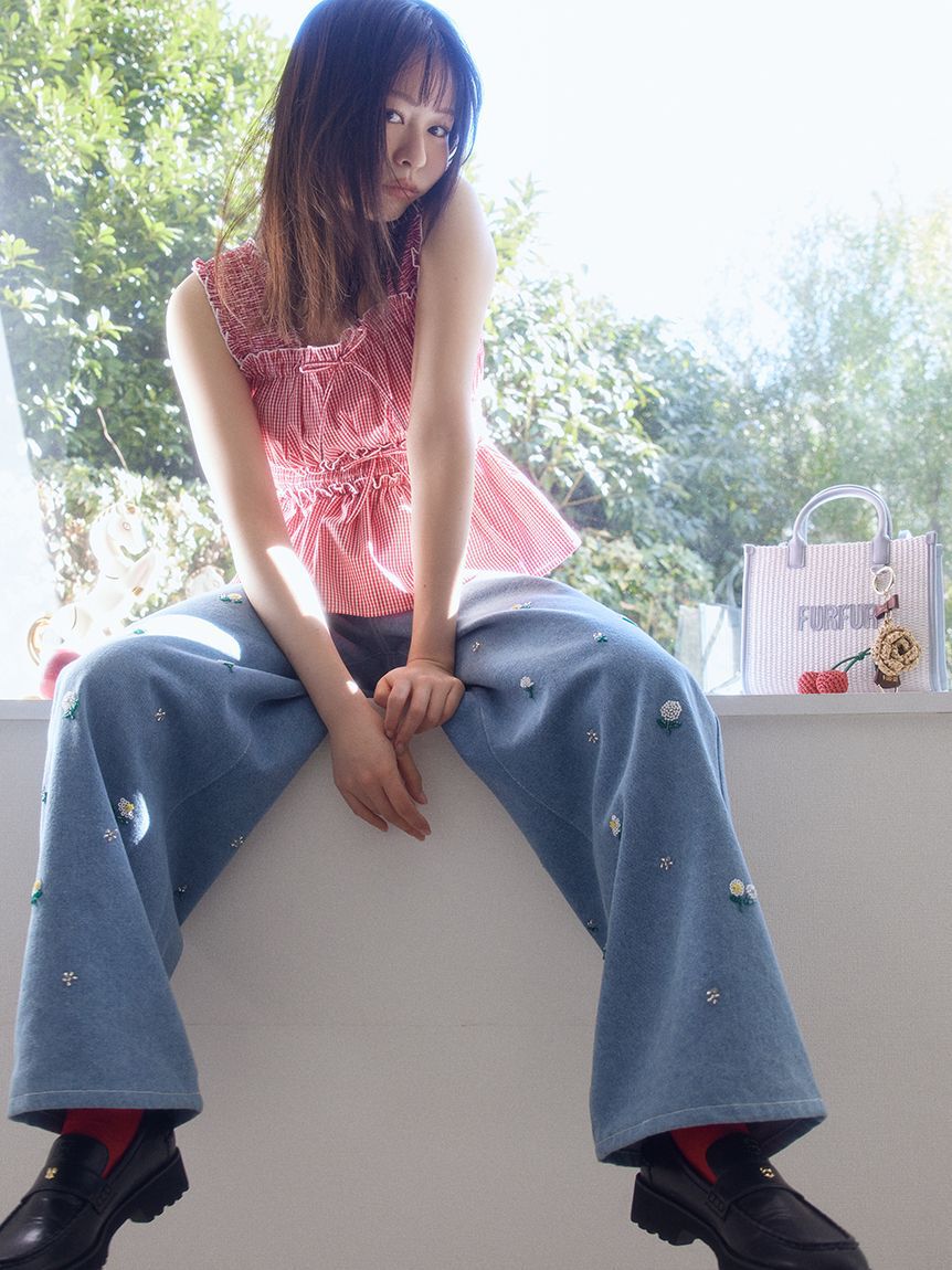 FURFUR「ビーズ刺繍デニムパンツ」|デニム|