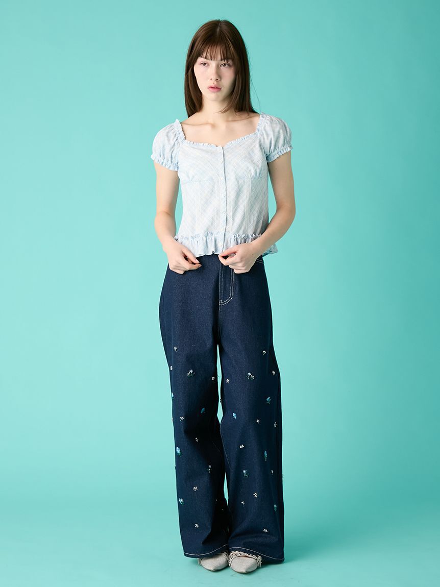 FURFUR「ビーズ刺繍デニムパンツ」|デニム|