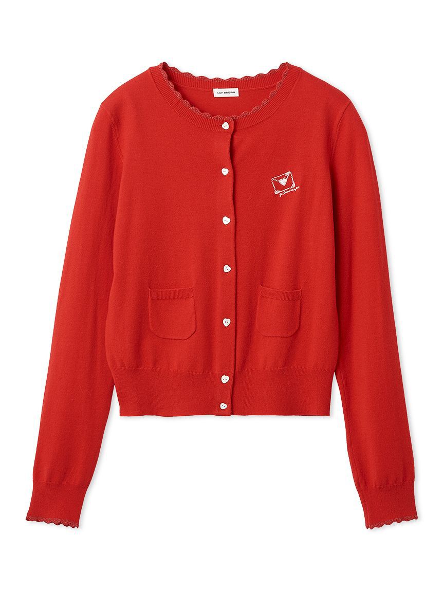 LILY BROWN「love letterコンパクトニットカーデ」|カーディガン|RED