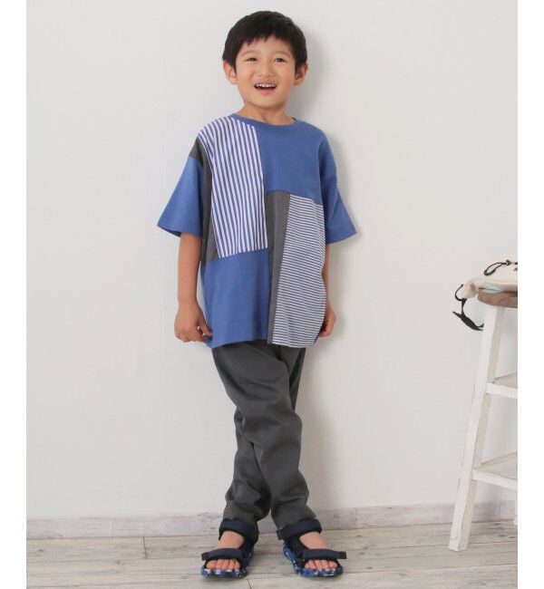 ikka kids「ストライプ布帛切り替えTシャツ（120~160cm）」|Tシャツ・カットソー|