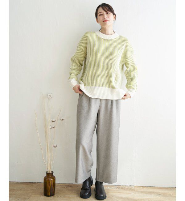 ikka「ストライプ柄ニットプルオーバー」|プルオーバー|