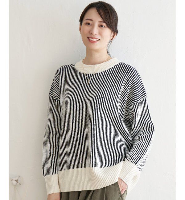 ikka「ストライプ柄ニットプルオーバー」|プルオーバー|