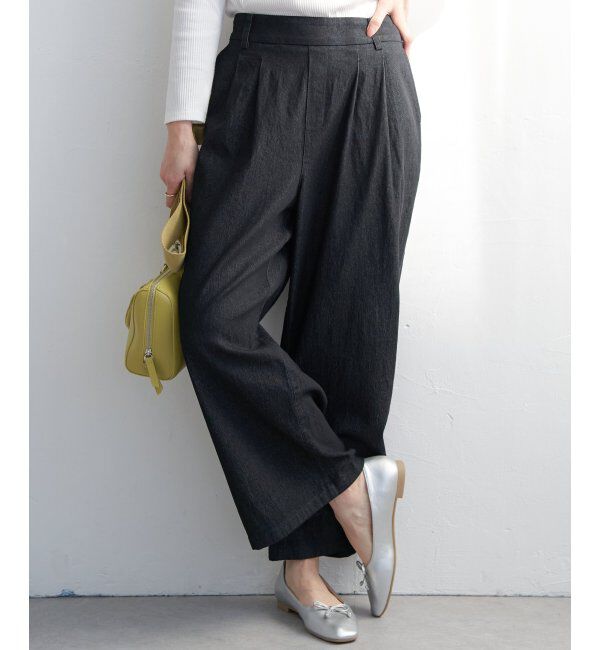 ikka「フロントタックワイドパンツ」|その他|ブラック