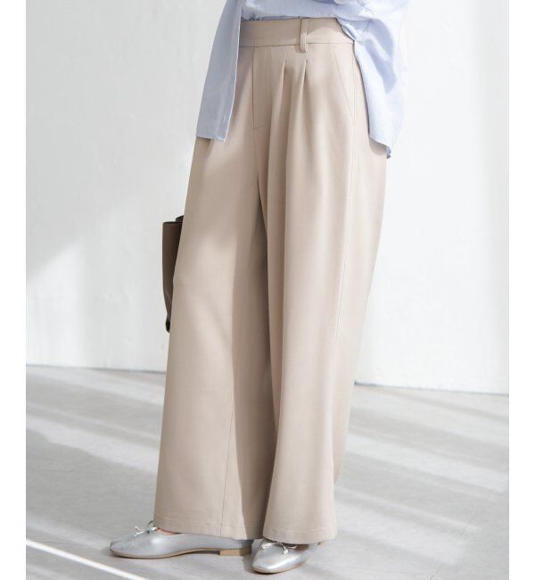 ikka「フロントタックワイドパンツ」|その他|ベージュ