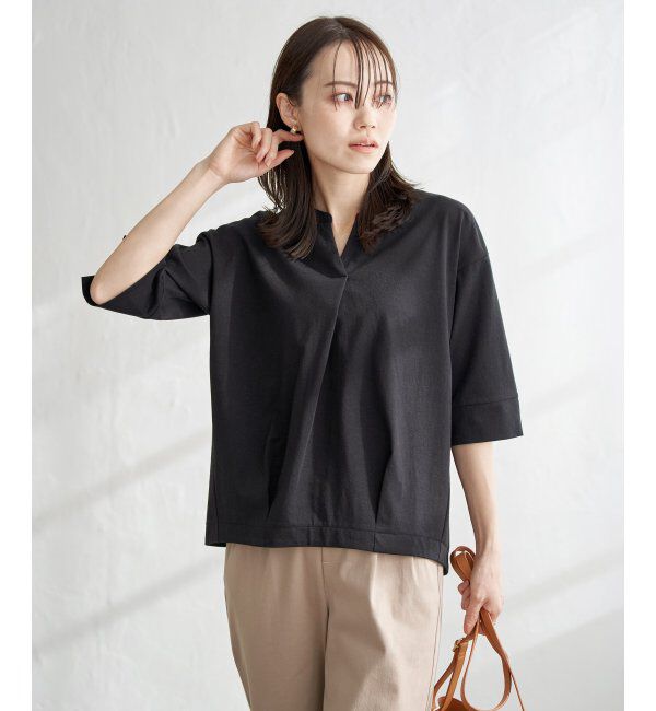 ikka「梨地ジョーゼットスキッパープルオーバー」|その他|ブラック