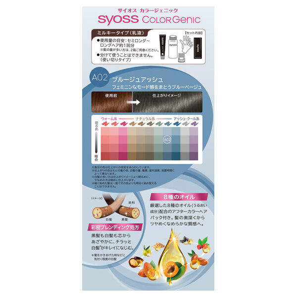  「syoss カラージェニック ミルキーヘアカラー （ちらっと白髪用） 【A02】ブルージュアッシュ」|ヘアスタイリング|