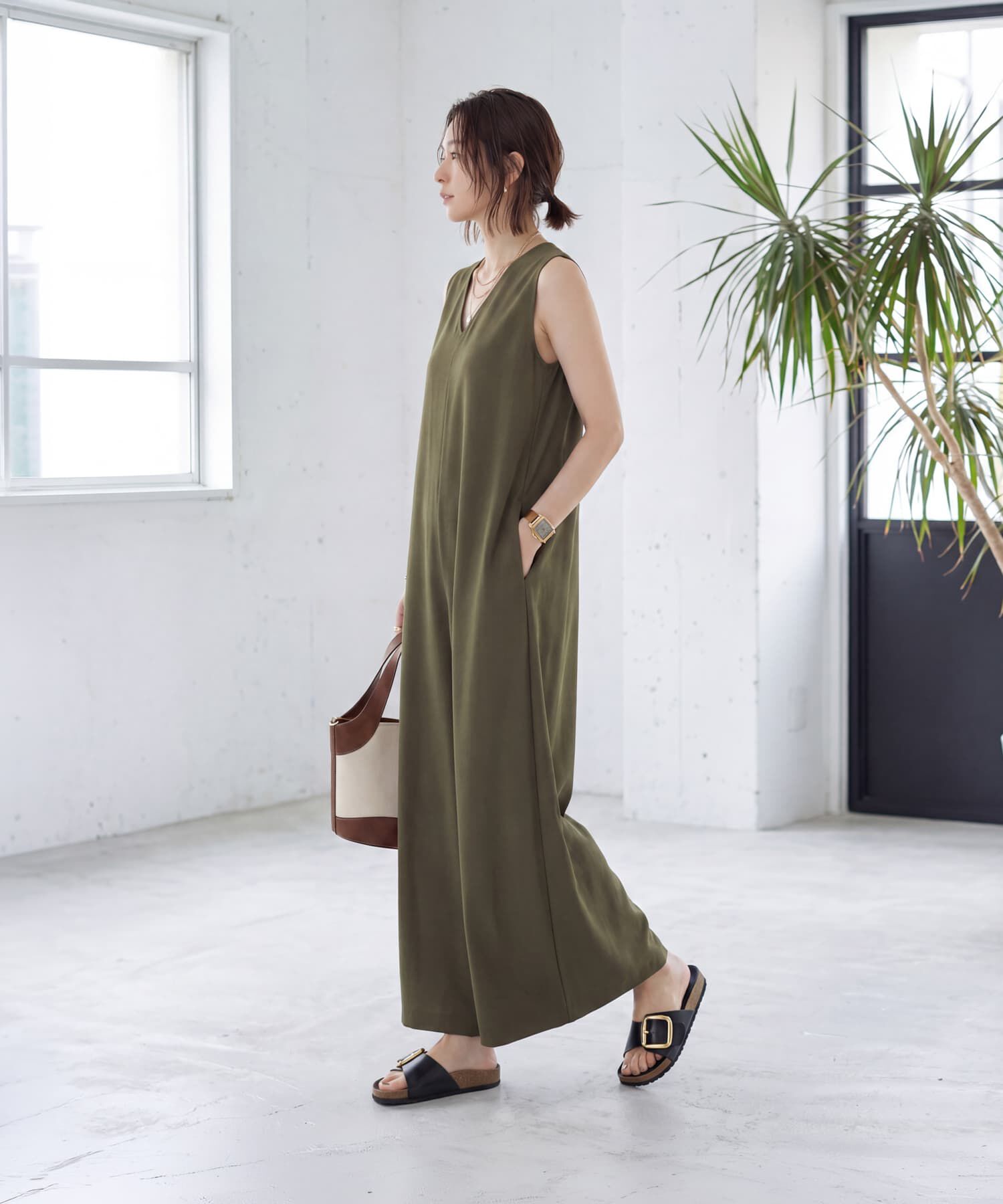 STYLE DELI「さらさらツイル生地スタイリッシュサロペット」|オールインワン|