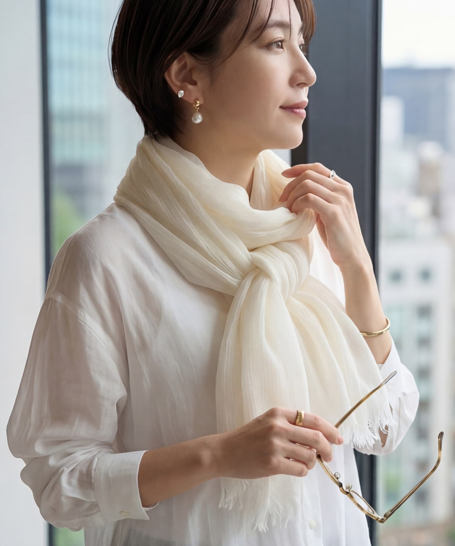 STYLE DELI「【DELI by】エアリープリーツレーヨンストール」|バンダナ・スカーフ|ホワイト