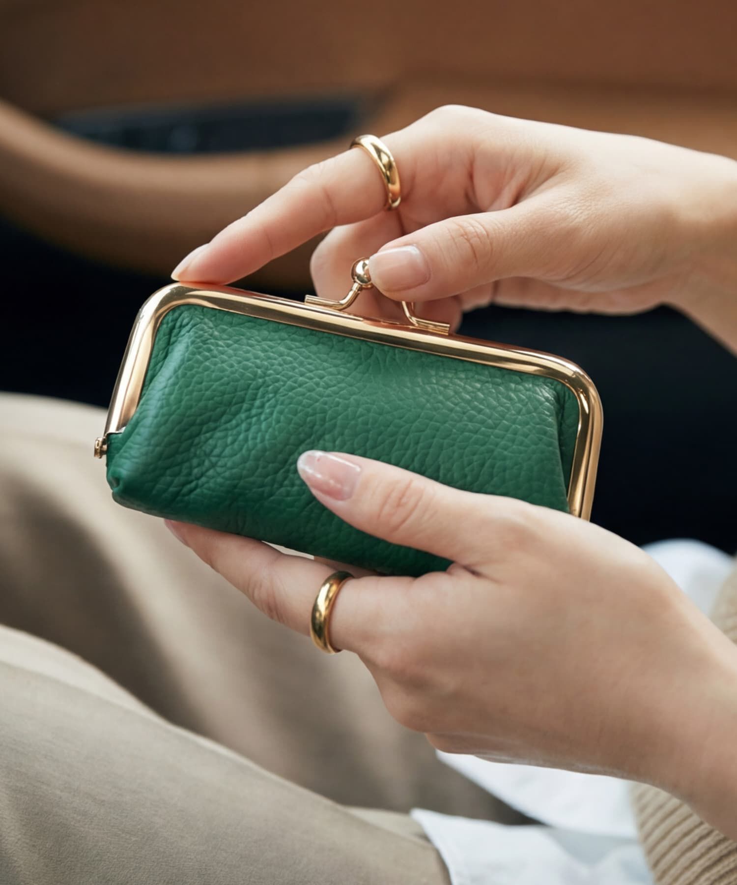 STYLE DELI「【DELI by】クラシックがま口レザーリップケース」|ポーチ|グリーン