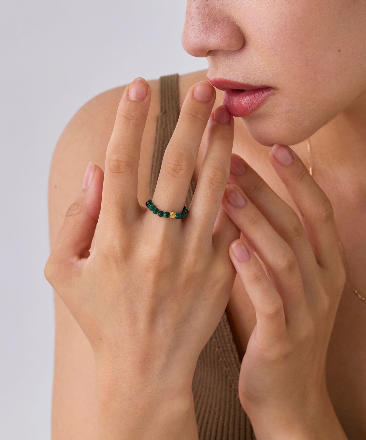 JUPITER「【SV】天然石ビーズリング/金属アレルギー対応　マラカイト」|リング|