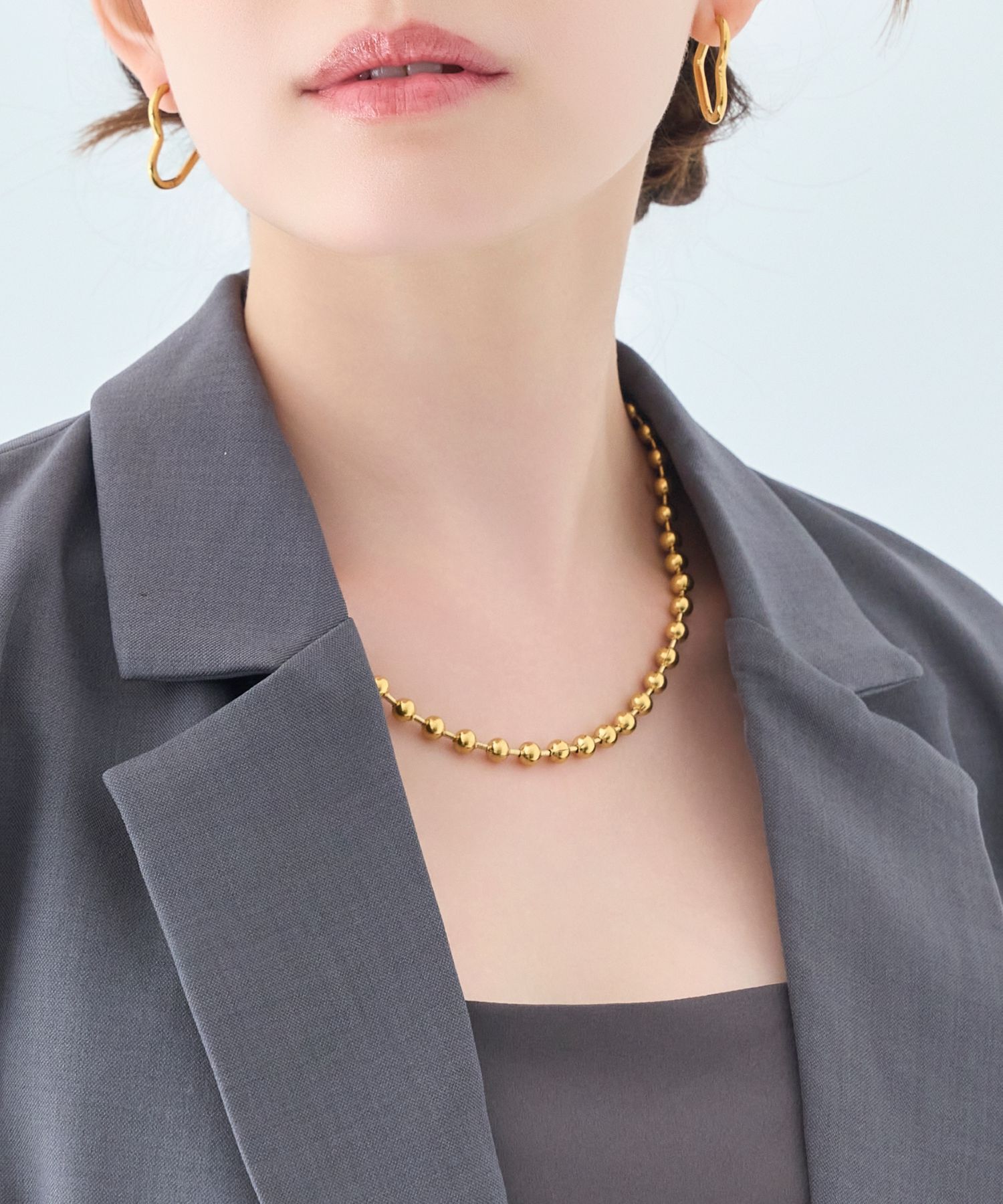 Phoebe「【金属アレルギー対応】ドットラインネックレス　ゴールド/ステンレス」|ネックレス|