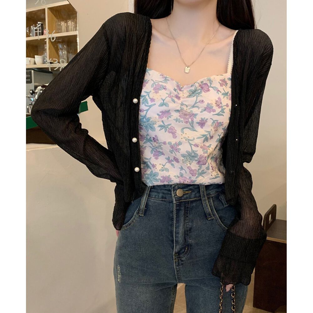 BACKYARD FAMILY「カーディガン レディース ショート丈 通販 シアーカーディガン ボレロ ショートカーディガン」|その他|ブラック1