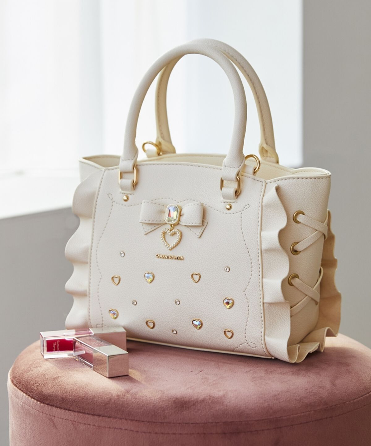 Samantha Vega「サイドレースアップリボンビジューミニフラッター」|ショルダー・メッセンジャー|