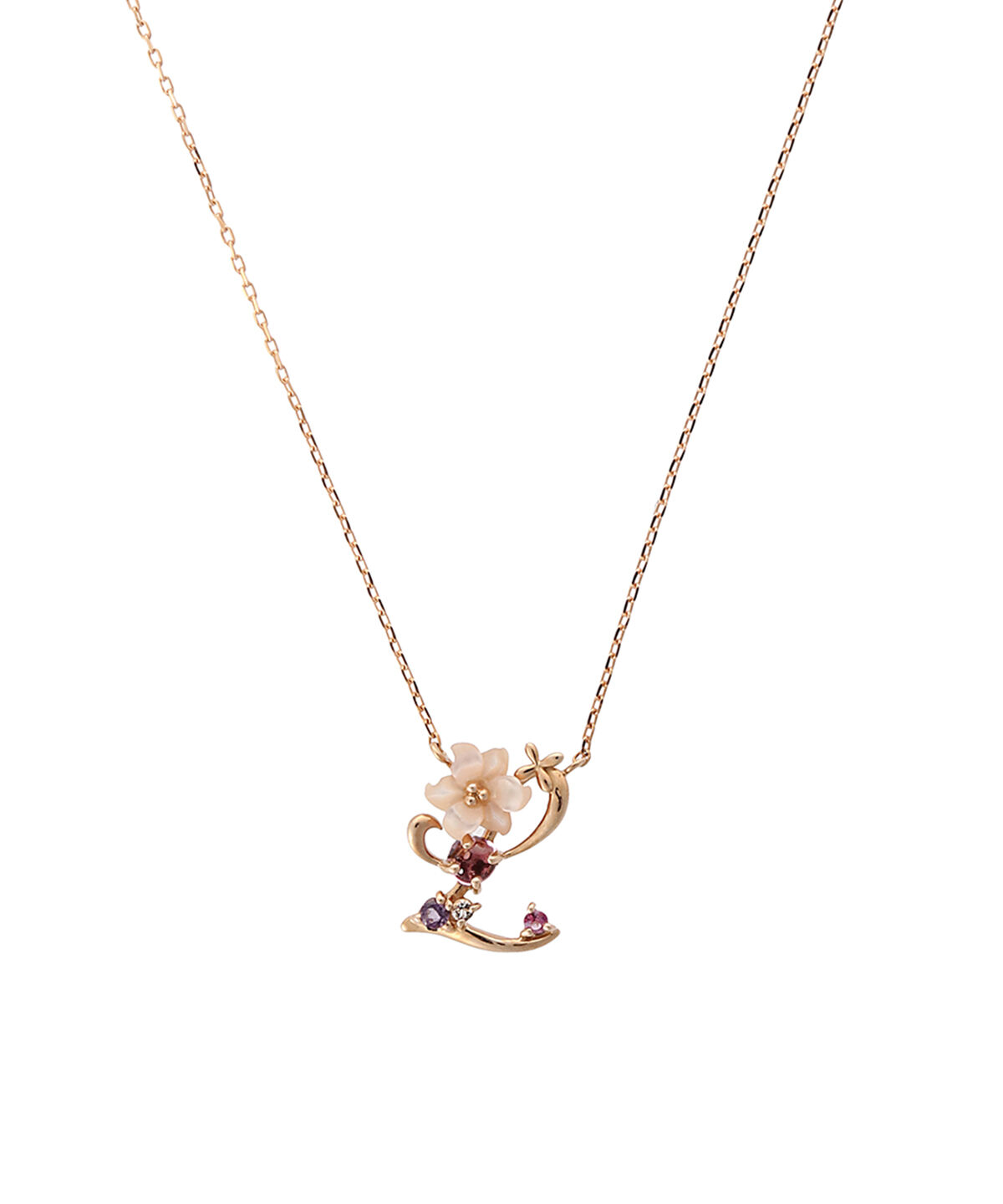 Samantha Tiara「K18 SPG フラワーレターズイニシャルネックレス 小 (L)」|ネックレス|K18 SPG(PG)