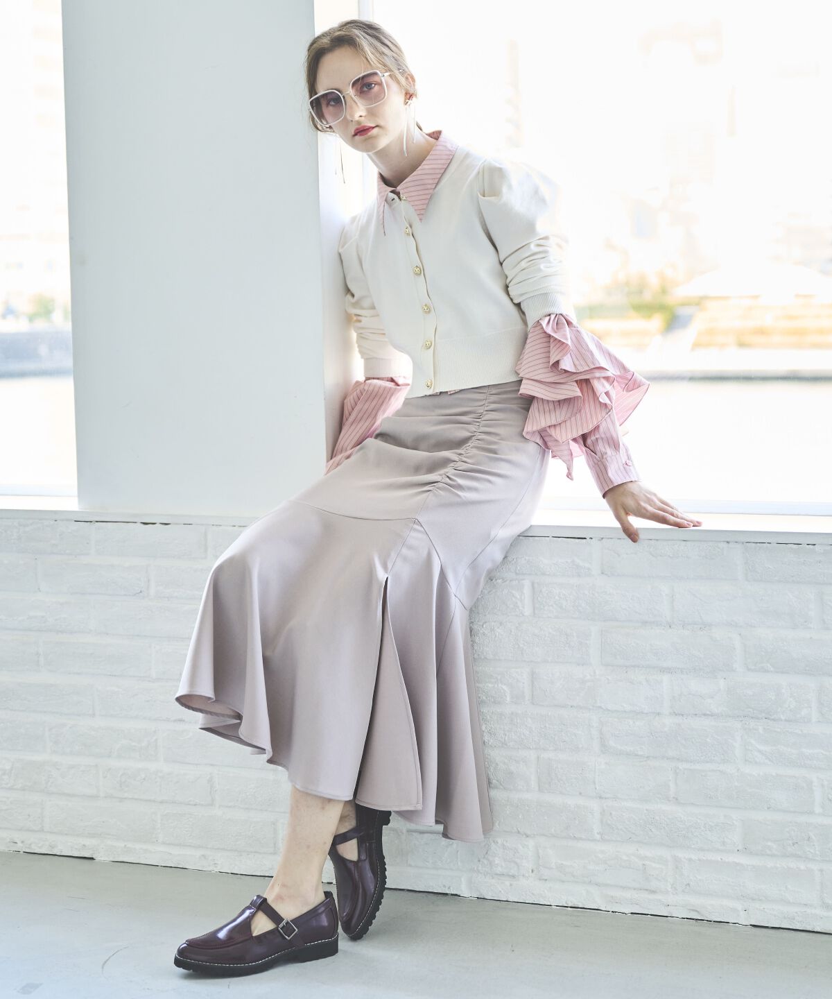 アンドクチュール「アシメギャザーマーメイドスカート」|スカート|