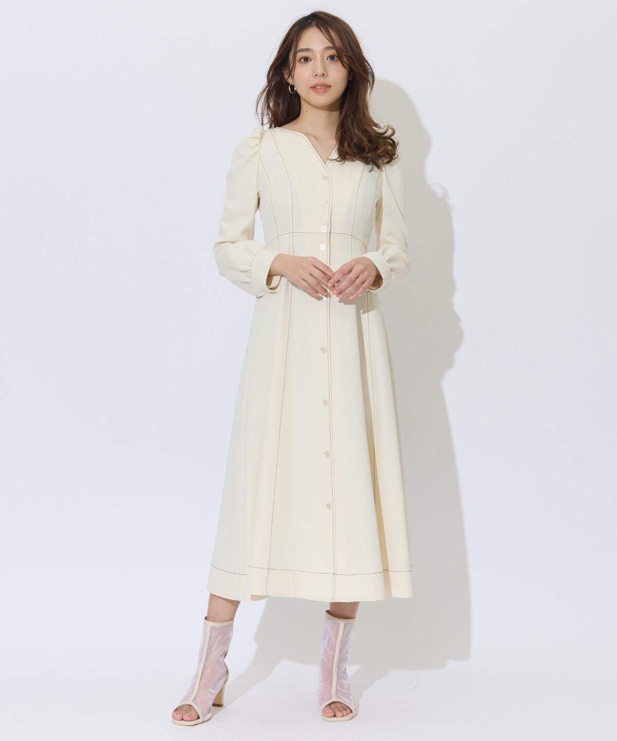 アンドクチュール「デコルテあき配色ステッチワンピース」|ワンピース|