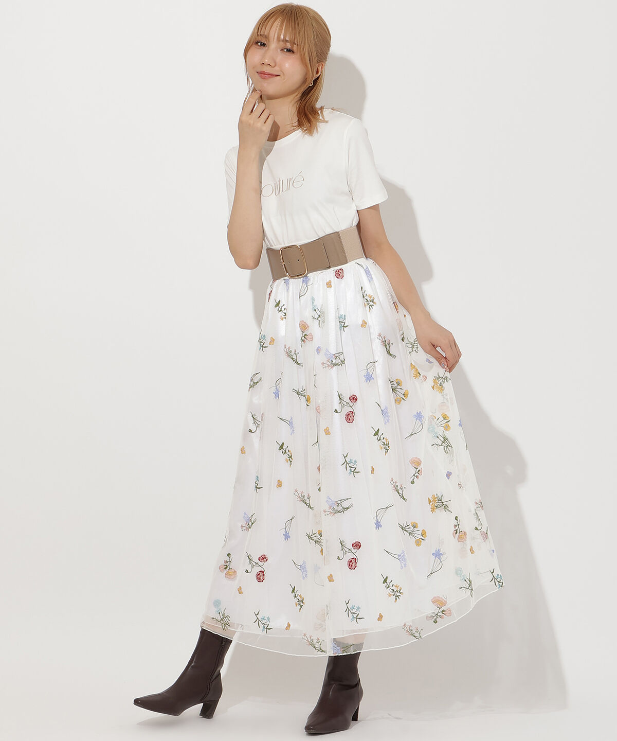 アンドクチュール「スクエアGOLDバックルゴムベルト」|ベルト|