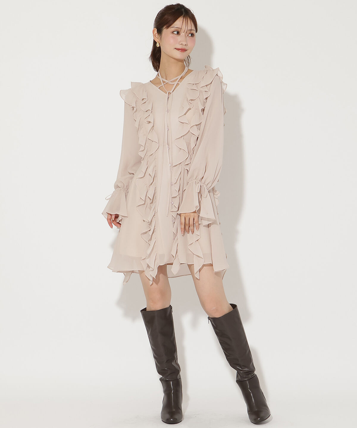 アンドクチュール「ラッフルフリルチョーカーミニワンピース」|ワンピース|ピンク