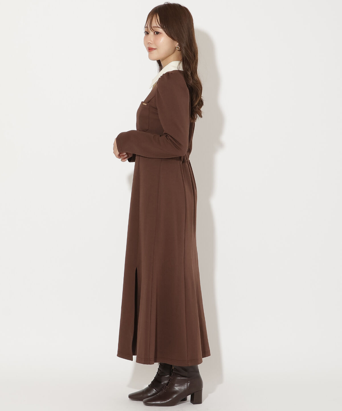 アンドクチュール「配色ポロ襟長袖ワンピース」|ワンピース|