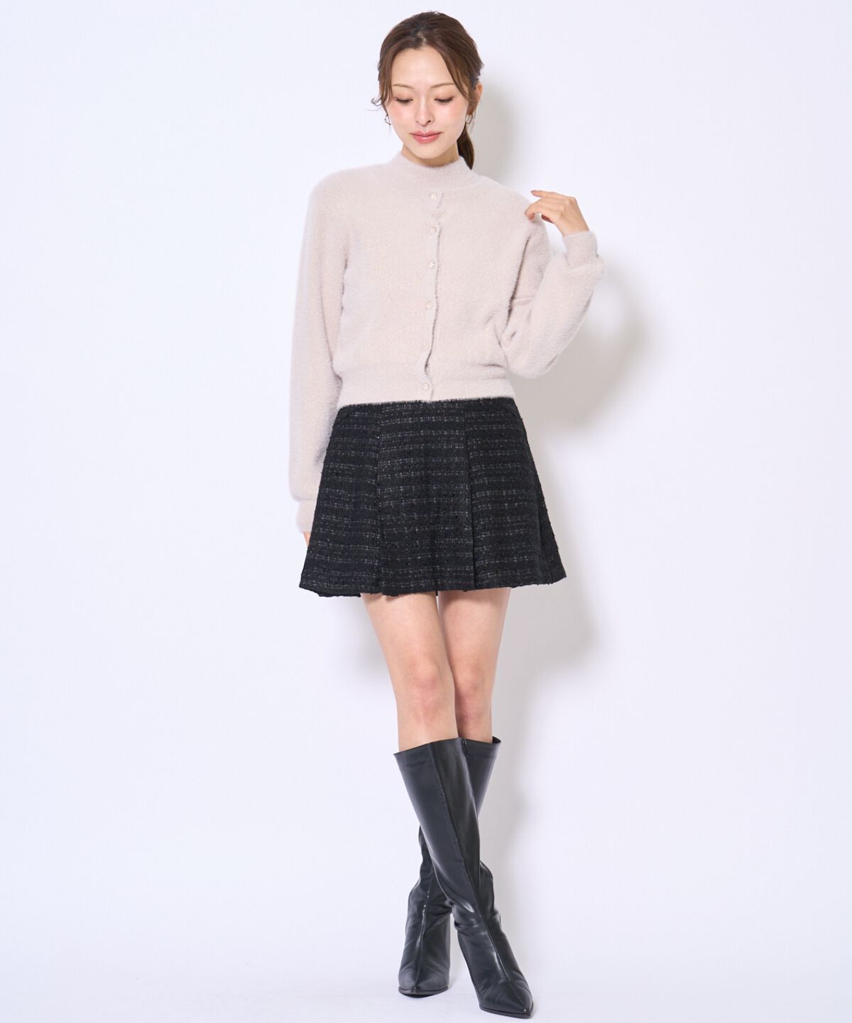 アンドクチュール「ラメフェザーニットアンサンブル」|カーディガン|