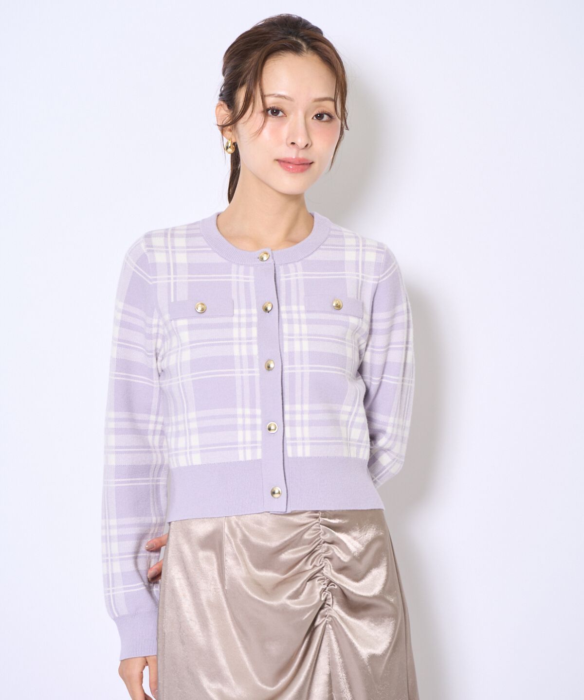 アンドクチュール「チェックジャガードニットカーディガン」|カーディガン|