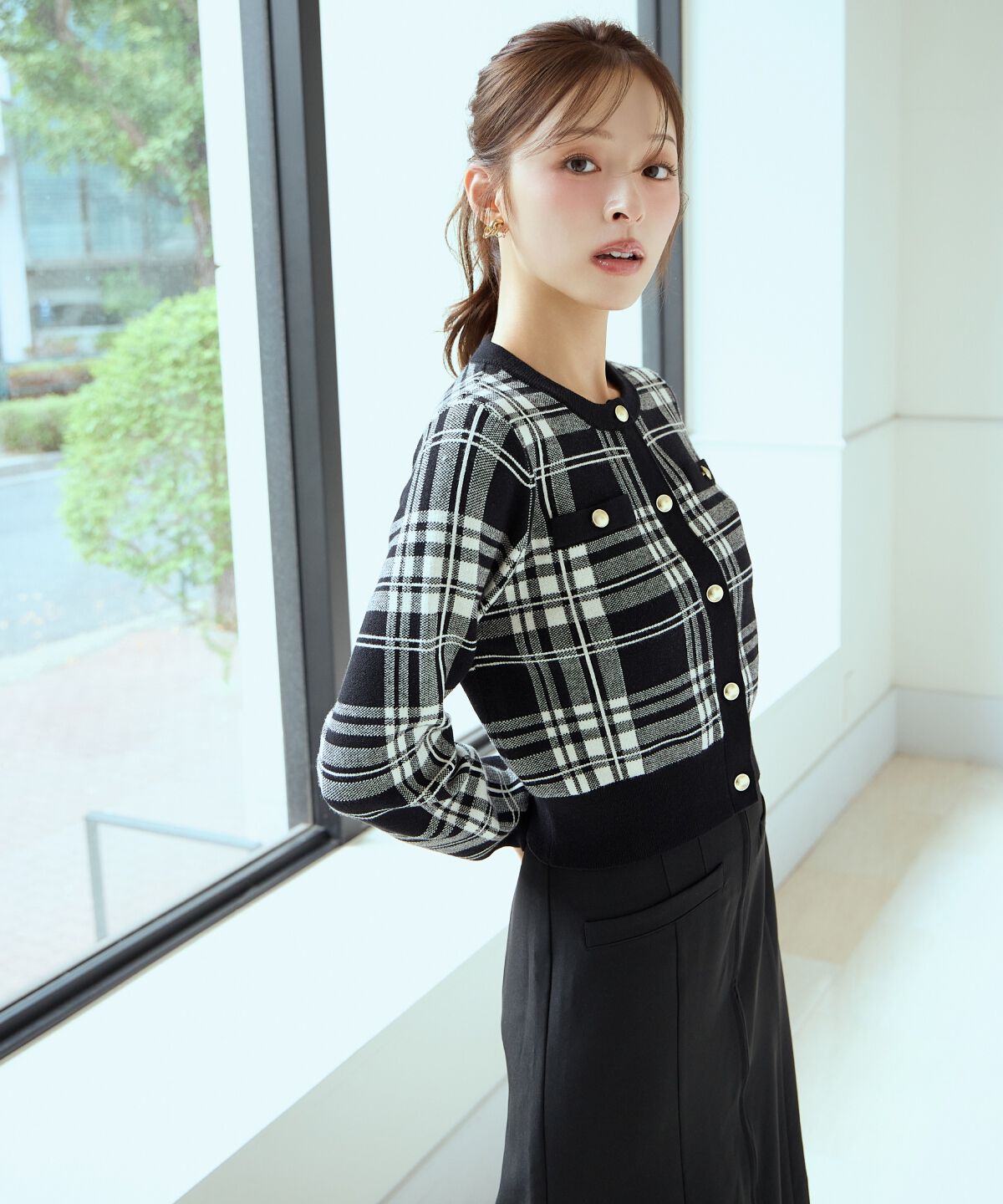 アンドクチュール「チェックジャガードニットカーディガン」|カーディガン|