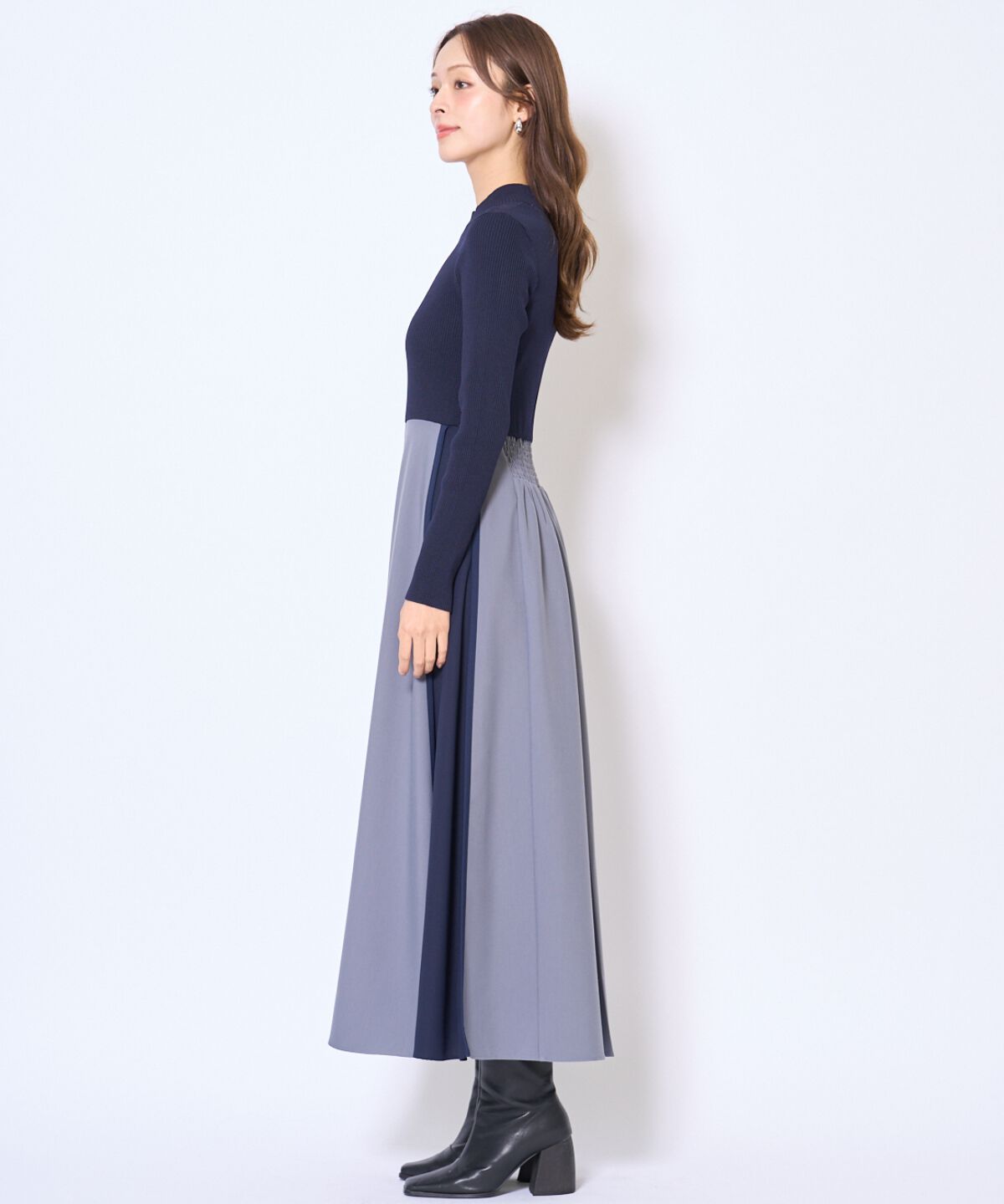 アンドクチュール「配色ドッキングワンピース」|ワンピース|