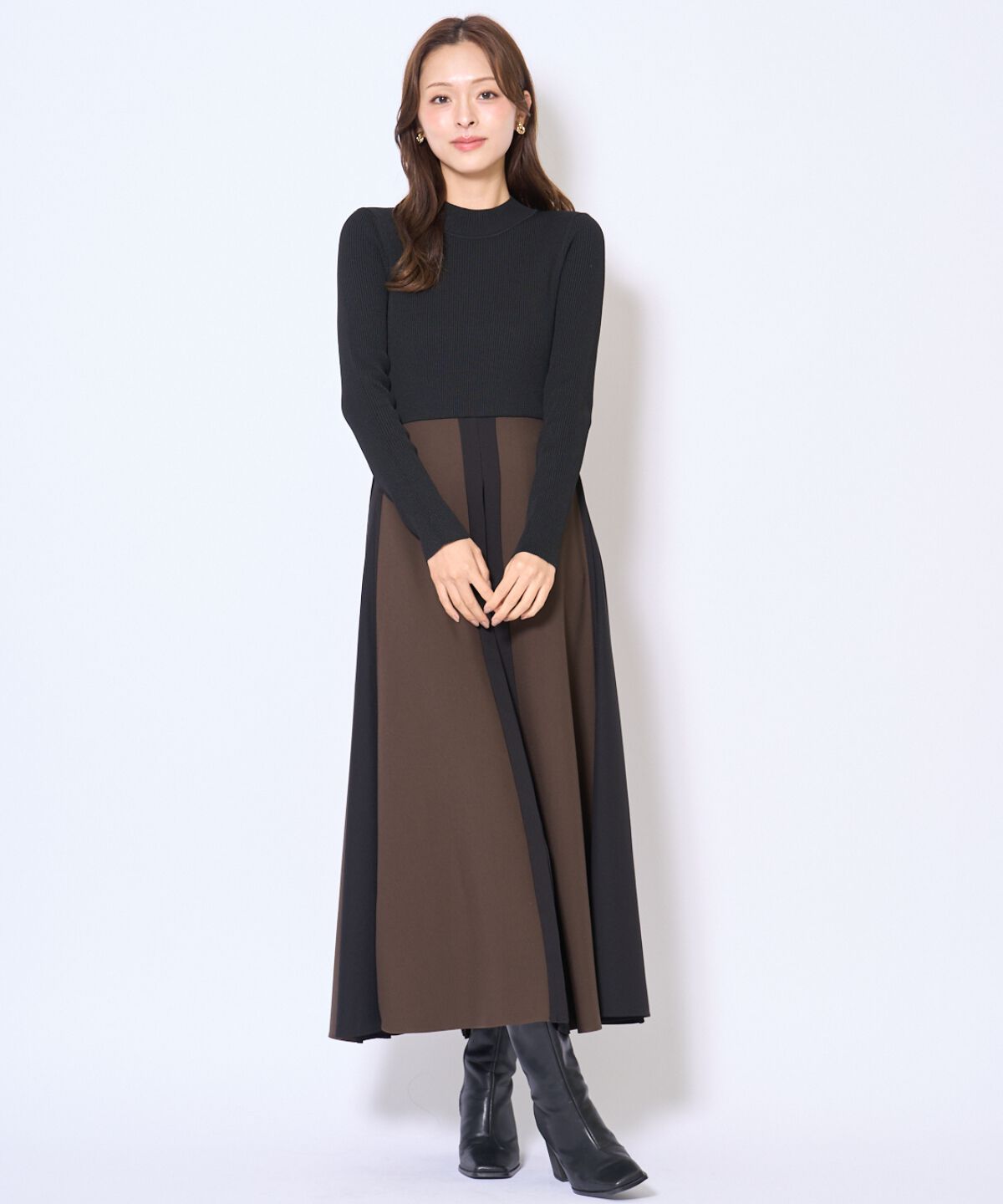 アンドクチュール「配色ドッキングワンピース」|ワンピース|