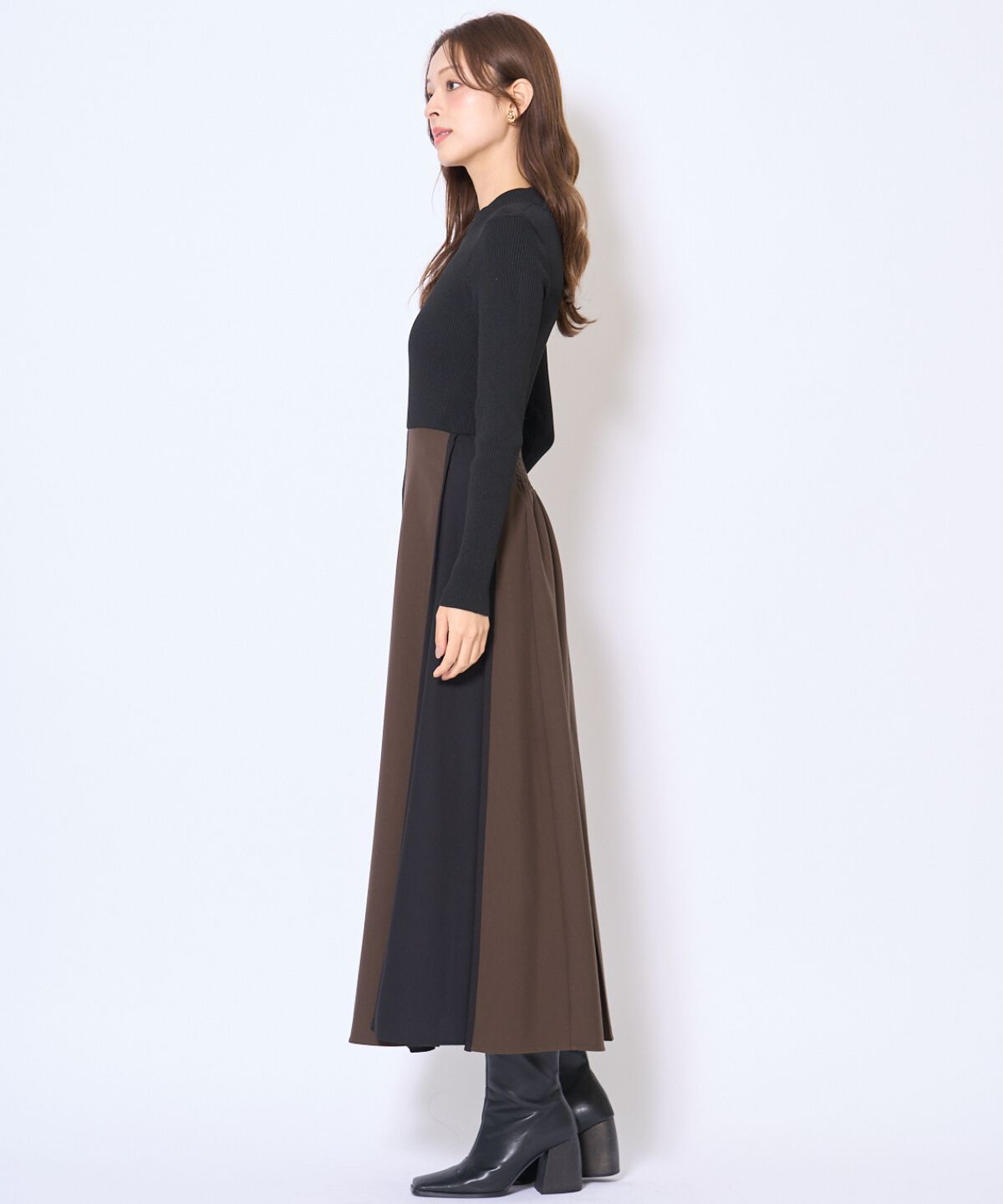 アンドクチュール「配色ドッキングワンピース」|ワンピース|