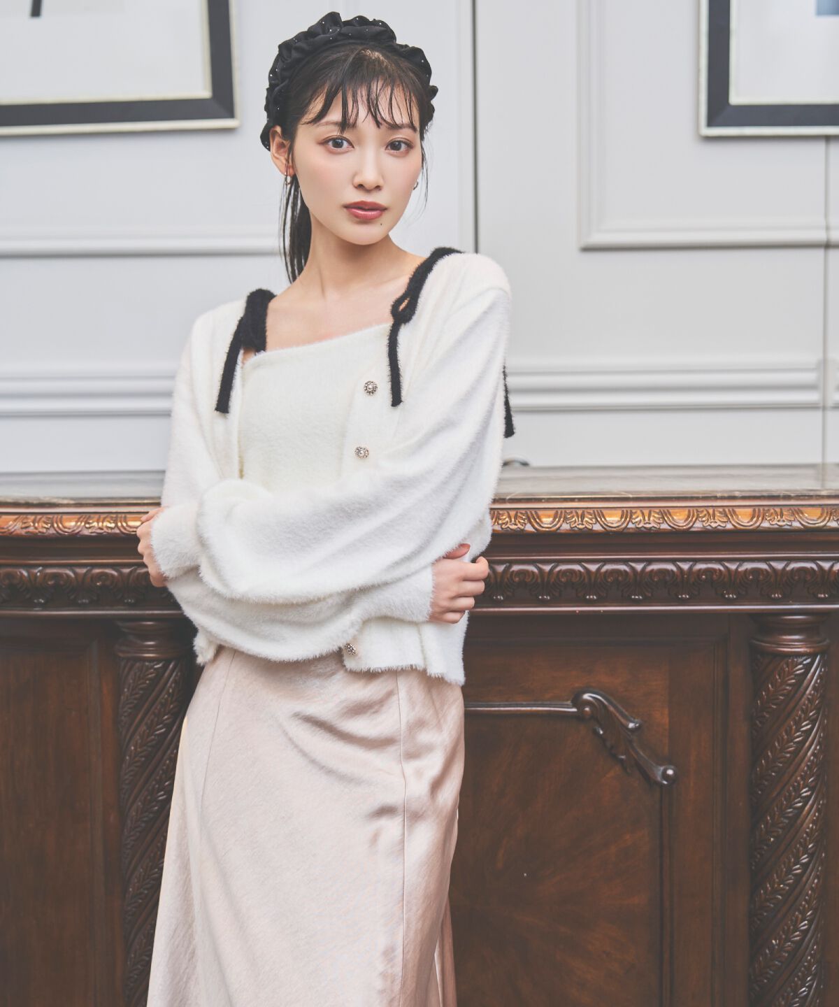 アンドクチュール「ラメフェザーショルダーリボンアンサンブル」|カーディガン|